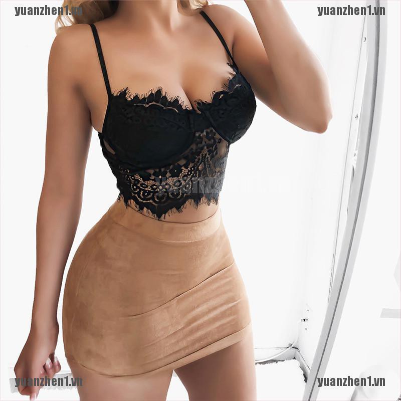 [YUANZHEN1] Áo Ngực Crop Top Hai Dây Phối Ren Có Đệm Ngực Gợi Cảm Mùa Hè Cho Nữ