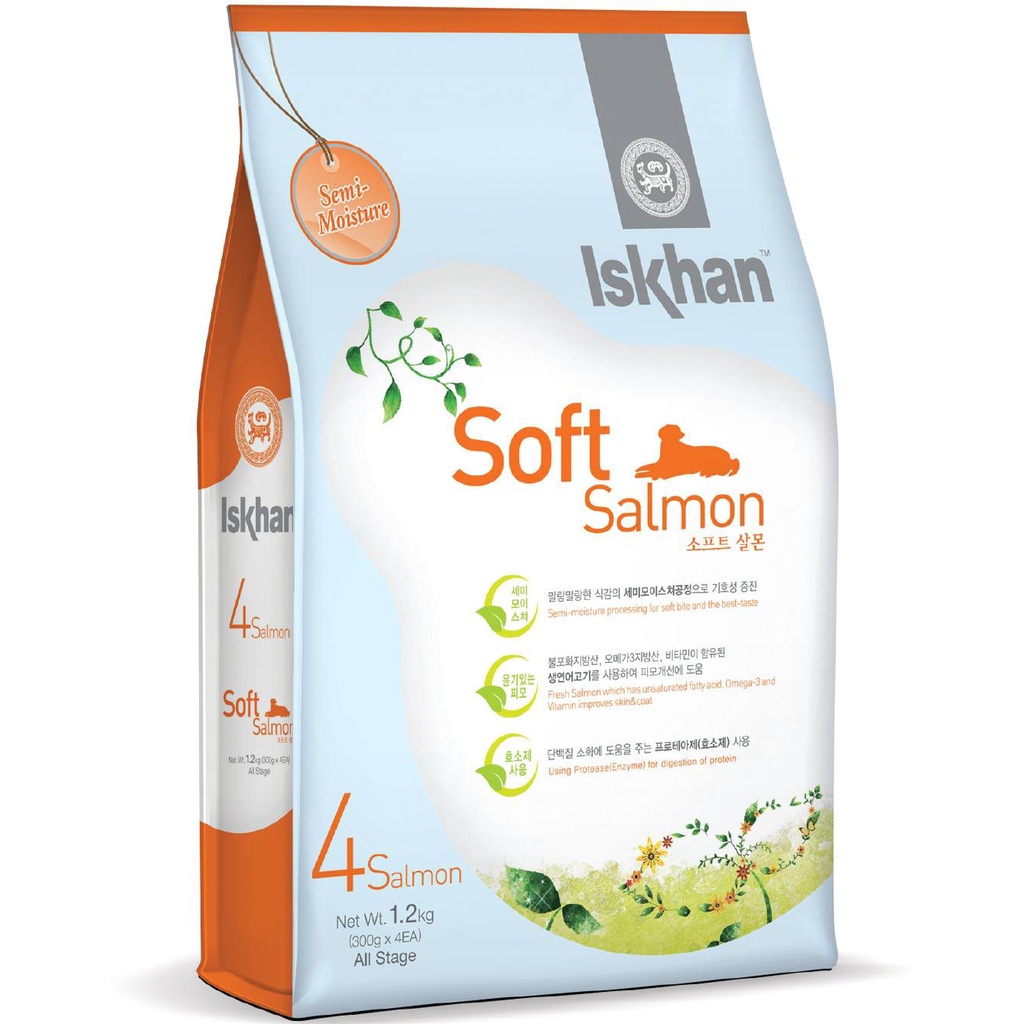 Thức ăn hạt mềm cho chó vị cá hồi Iskhan Soft Salmon túi 1.2kg