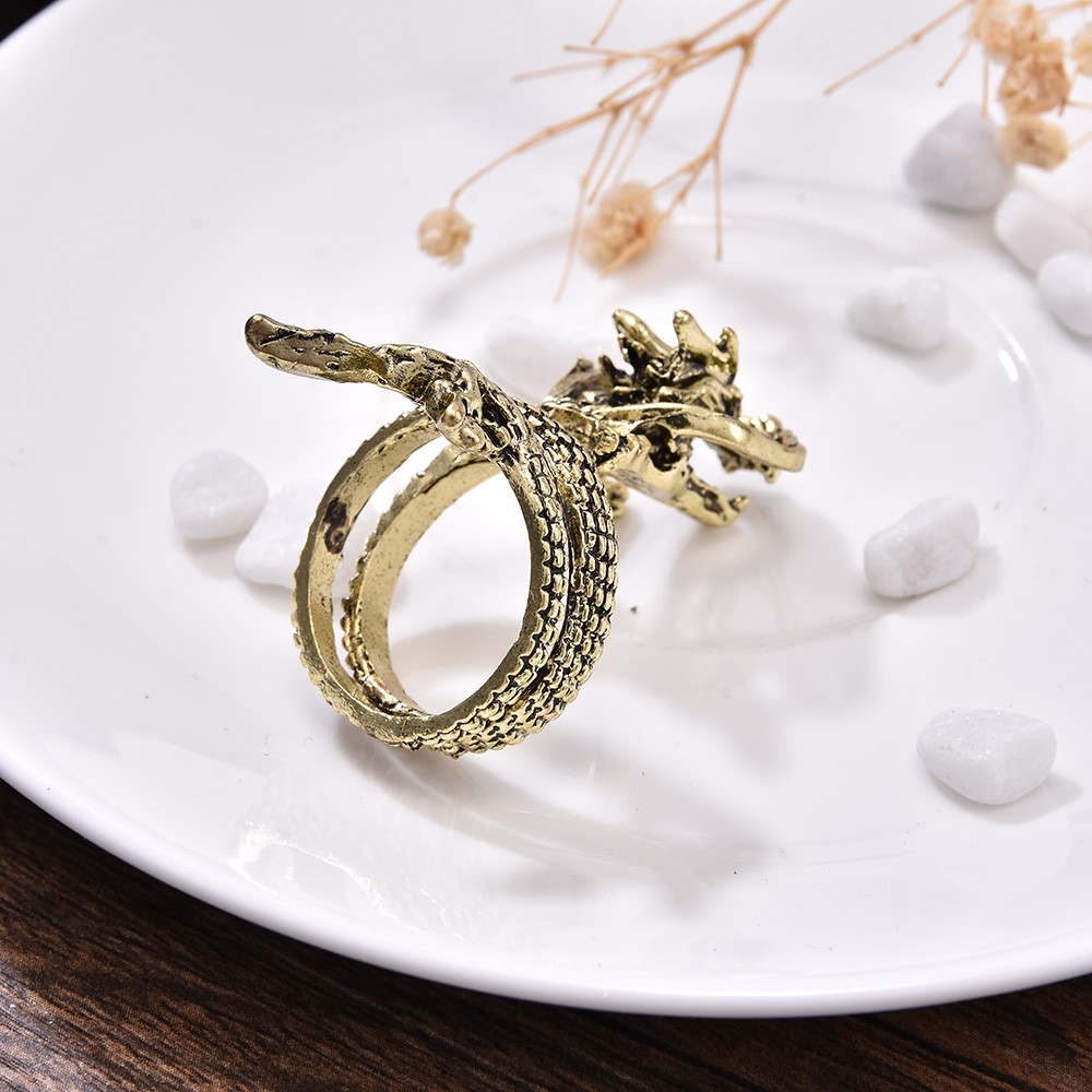Nhẫn Hở Hình Rồng Phong Cách Gothic Cổ Điển Có Thể Điều Chỉnh