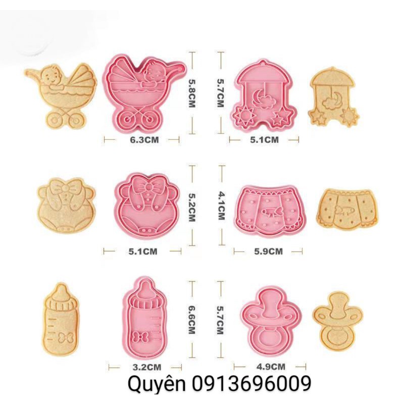Bộ khuôn bánh quy, bánh qui, bánh cookies, cookie ĐỒ SƠ SINH 6 mẫu