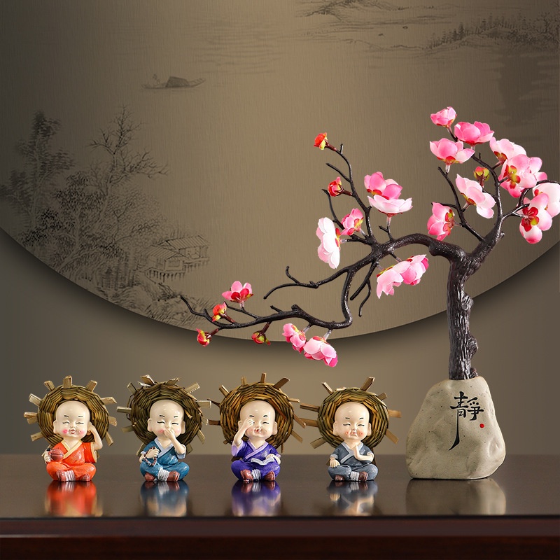 Bộ 4 tượng chú tiểu Tứ Không  Cầm Kỳ Thi Họa Túy Quyền La Hán Quyền dễ thương để bàn, trang trí góc làm việc Go Home