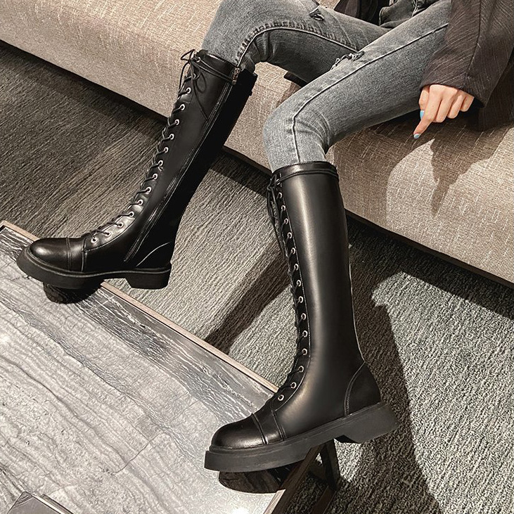 Bốt Cao Đầu Gối Nữ, Giày Bốt Cưỡi Ngựa Kiểu Anh, Boots Mô Tô Màu Đen