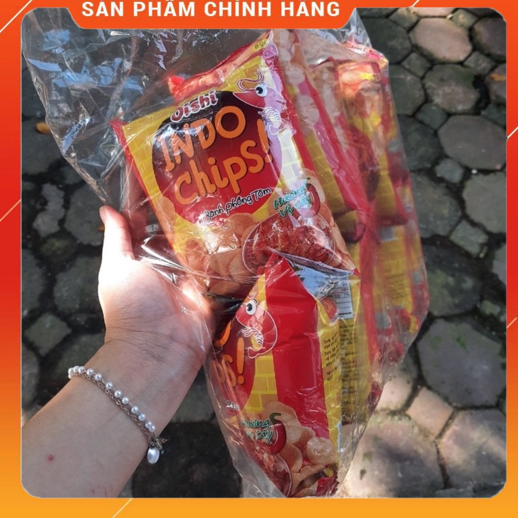 Bịch 10 Gói Bim Bim Snack Bánh Phồng Tôm Hương Vị Cay Oishi 14/16g-Ăn Vặt Sumo Snack