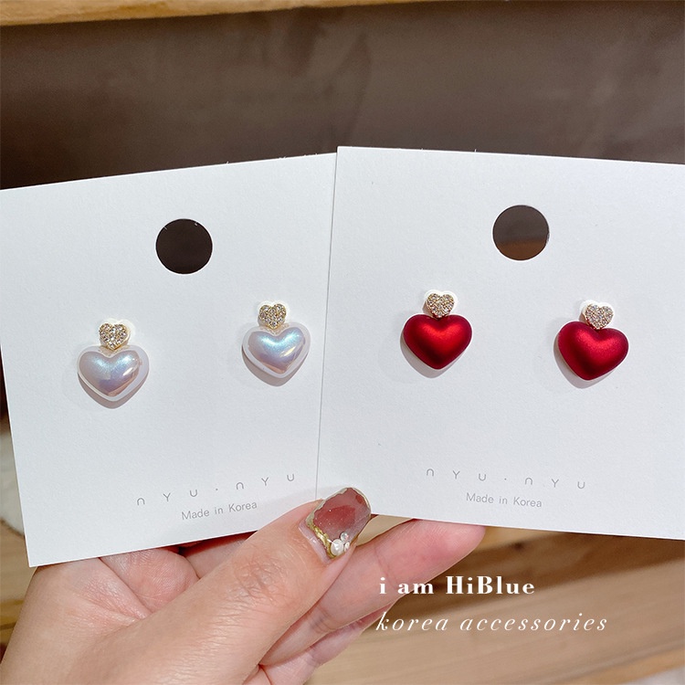 Bông tai trái tim ngọc trai nhân tạo hoa tai nữ tình yêu