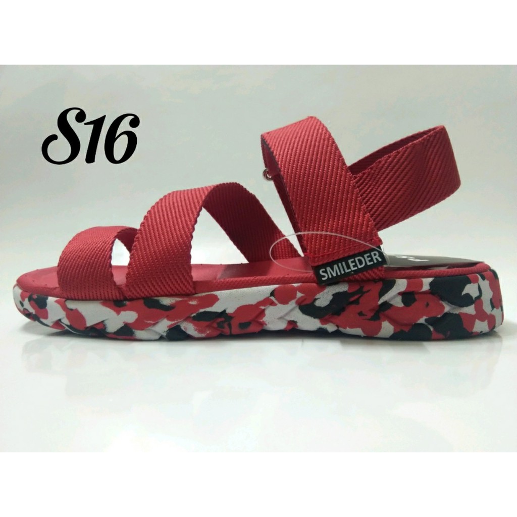 Giày sandal nữ SMILEDER camo đỏ đi học đi làm [ẢNH THẬT]