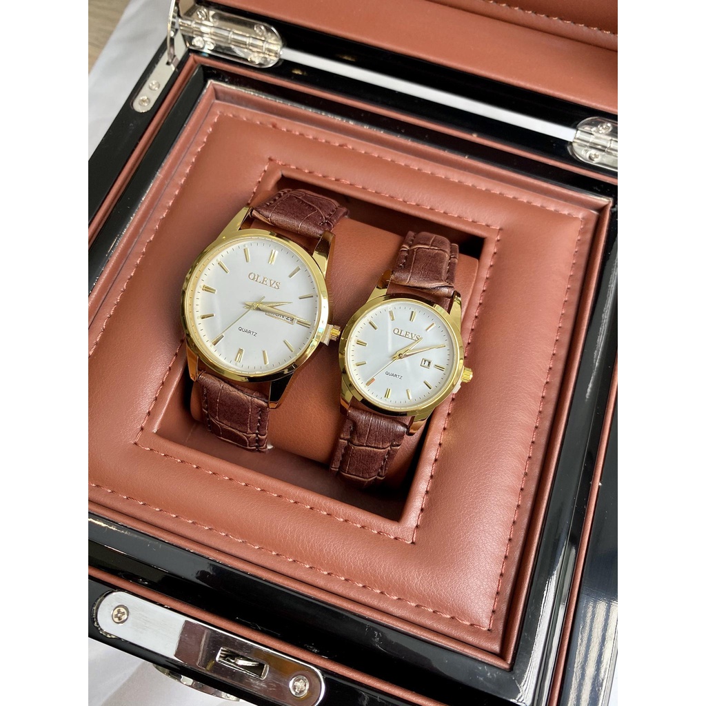 Đồng hồ dây da cặp đôi OLEVS chống thấm nước