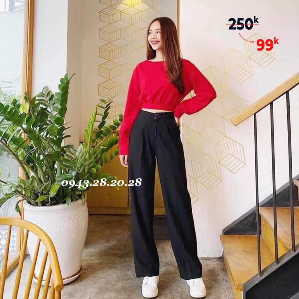 Quần ống rộng nữ chất đũi dáng dài 2 cúc siêu tôn dáng