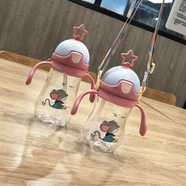 Bình ngôi sao uống nước ống hút có tay cầm 380ml ngôi sao