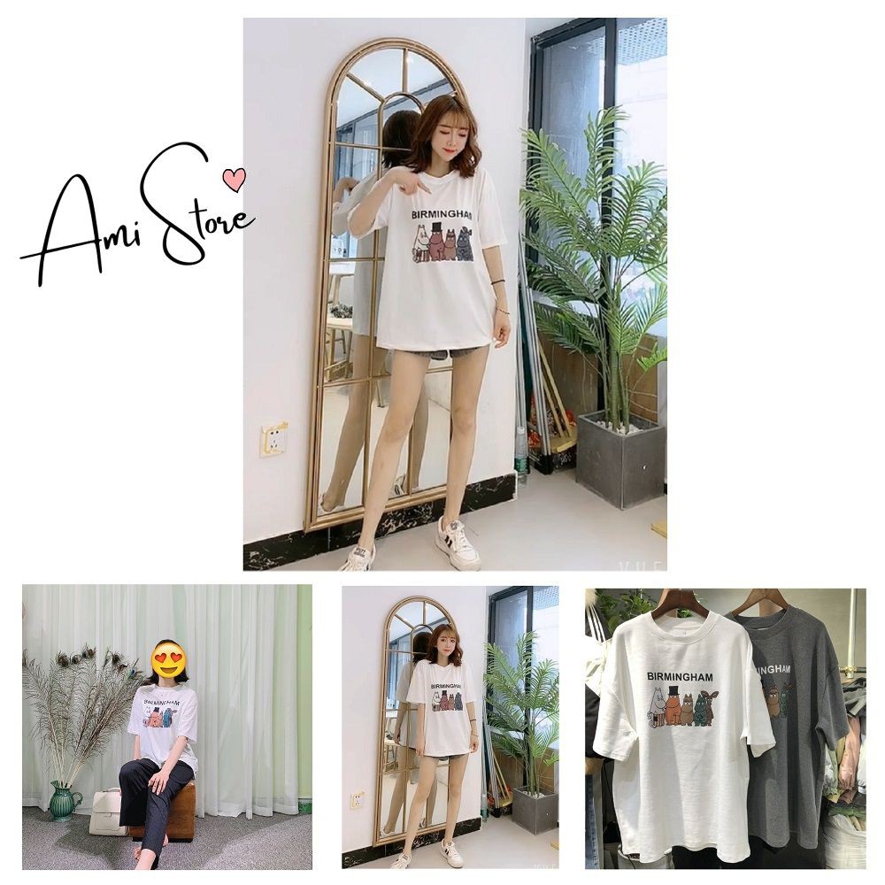 Áo phông form rộng giấu quần Ami in chữ BirmingHam phong cách Hàn Quốc AP04