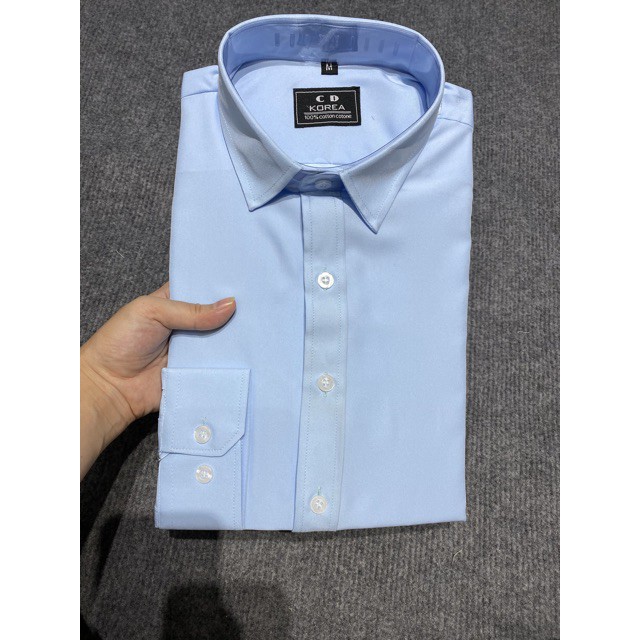 [SALE CỰC SỐC] Áo sơ mi xanh hàng cotton lụa trơn không nhăn mềm mịn mát