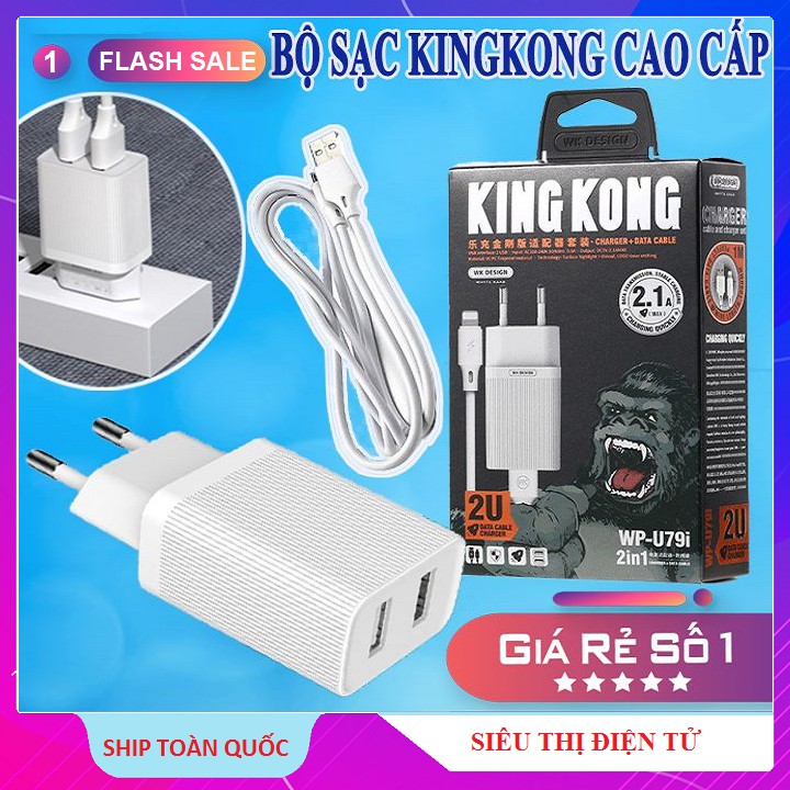 Combo Củ Cáp Sạc WP-U79i KingKong WK - 2.1A - Củ Sạc 2 Cổng - Tặng Kèm Dây Cáp Sạc Cho Android Hoặc Iphone