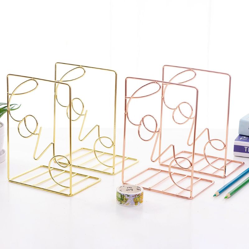 Bộ 2 Giá Đỡ Sách Bằng Kim Loại Hình Trái Tim Sáng Tạo