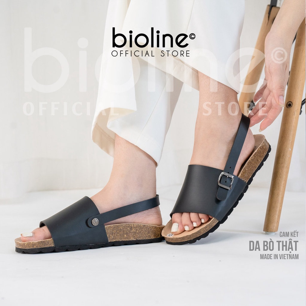 D22-Giày sandals da bò thật Full Grain nam nữ, đế trấu, quai hậu học sinh chính hãng Bioline Birken