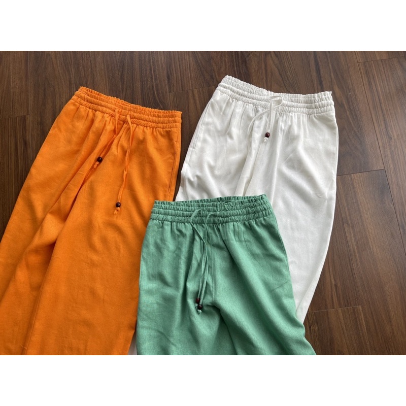 Quần linen tưng ống suông lưng cao nữ nhẹ mát.Hình cận vải shop chụp thật