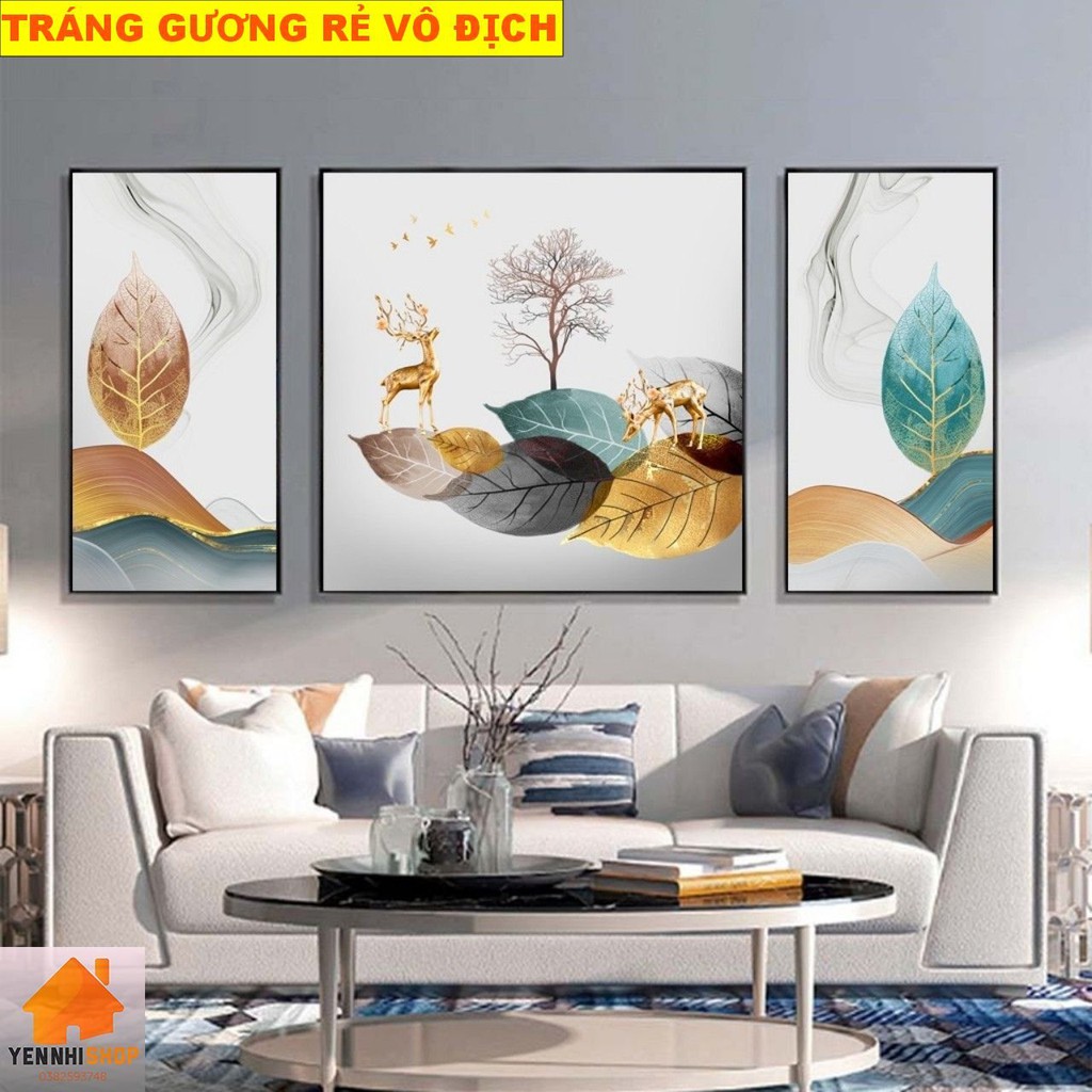 Tranh tráng gương cỡ đại in UV tặng đinh SALE HỦY DIỆT tranh treo tường, tranh pha lê, tranh bộ 3 bức treo phòng khách