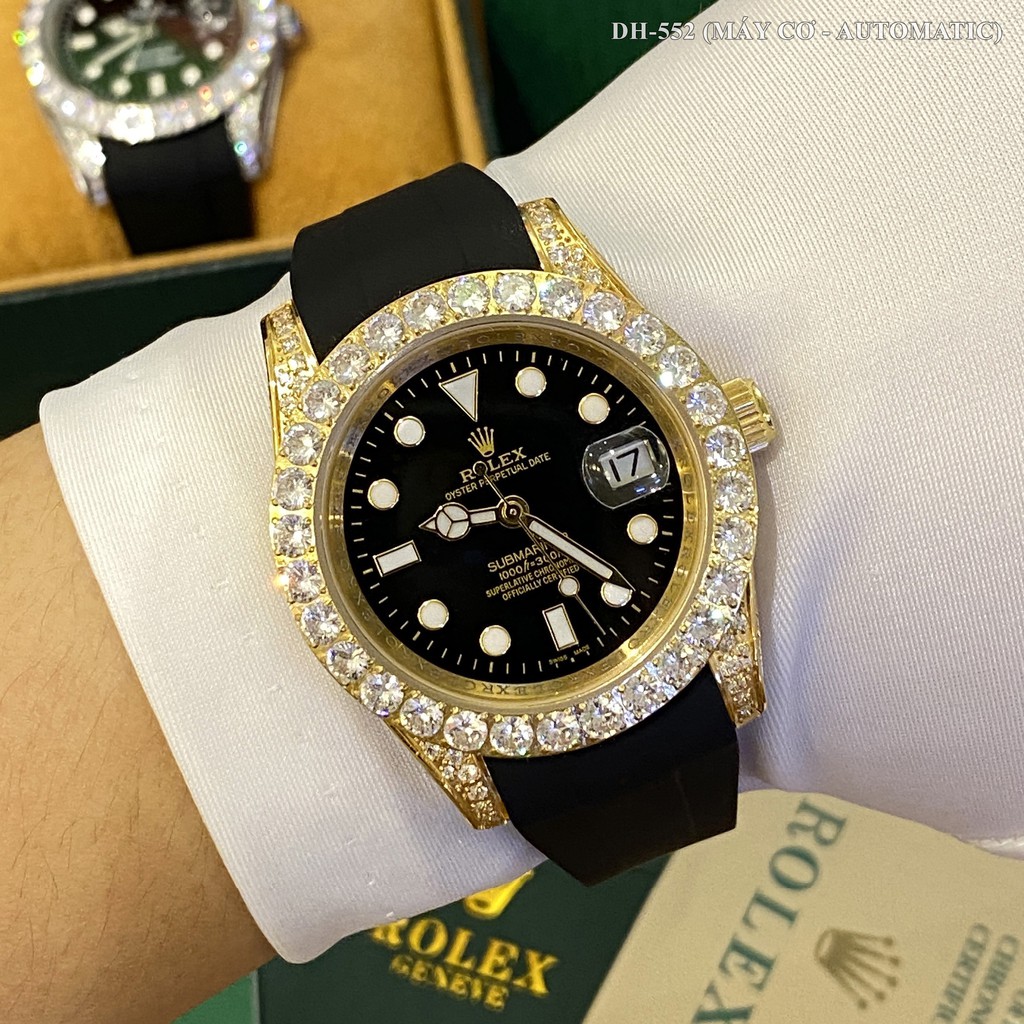 Đồng hồ nam Rolex mặt tròn đính viền đá sang trọng máy cơ cao cấp chống nước DH552 - Shop306