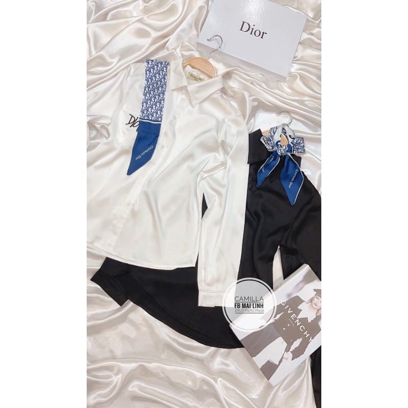 [Mã WASTUP giảm 10% tối đa 30K đơn 99K] ⚡️BÁN SỈ⚡️Sơ mi lụa 2 màu kèm khăn rời hoạ tiết thêu nét | BigBuy360 - bigbuy360.vn