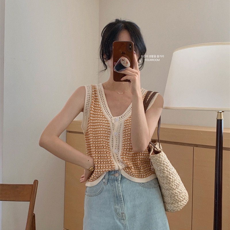 Áo Cardigan Dệt Kim Cổ Chữ V Màu Sắc Tương Phản Thời Trang Dành Cho Nữ