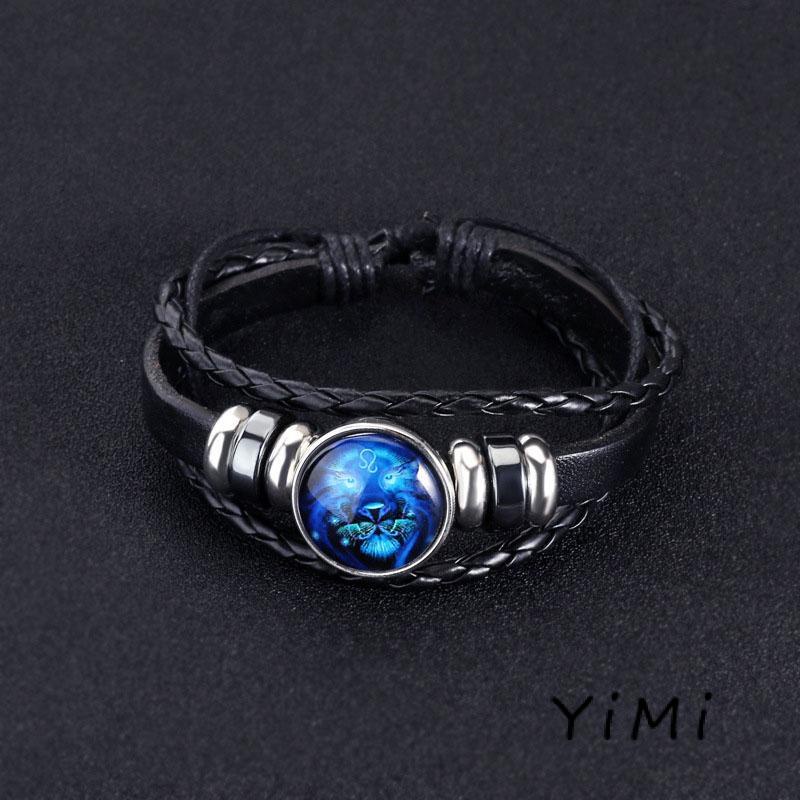 Vòng tay dây da nhiều lớp phối mặt hình 12 cung hoàng đạo cá tính thời trang