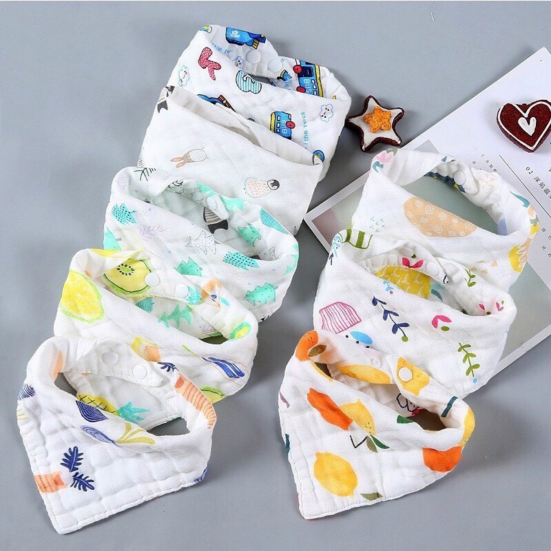 Set 5 Yếm tam giác xô organic 6 lớp cho bé