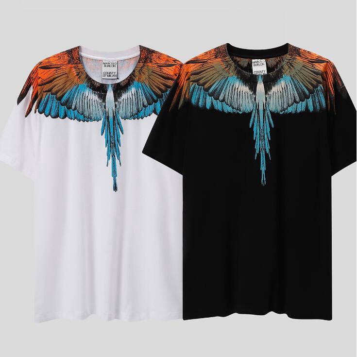 Áo Thun Cotton Ngắn Tay In Hình Đôi Cánh Màu Xanh Và Vàng Thời Trang