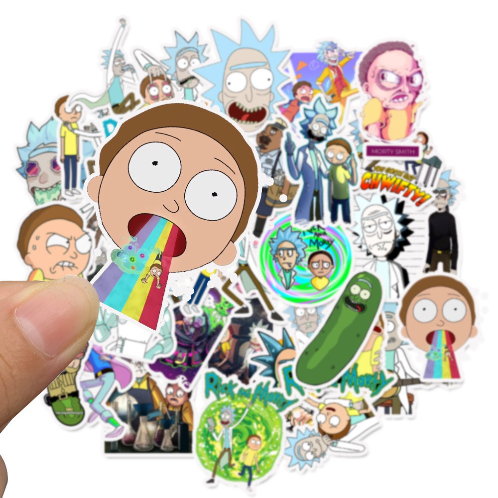 SET 35 MIẾNG STICKER DÁN HOẠT HÌNH RICK AND MORTY XANH LÁ CHỐNG NƯỚC DÁN NÓN BẢO HIỂM, LAPTOP, VALI, TỦ, BÀN HỌC, XE MÁY