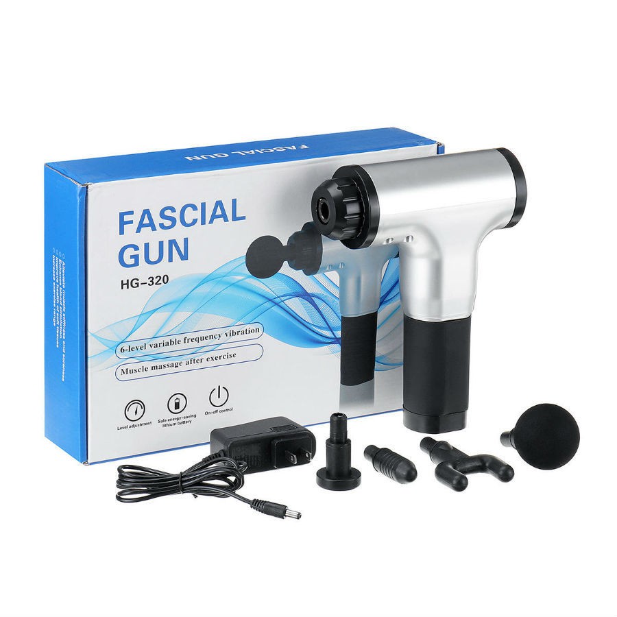 Máy Massage Cầm Tay Fascial Gun 2021, Súng Massage 4 Đầu 6 Chế Độ Fascial Giảm Căng Cơ, Trị Nhức Mỏi Vai Gáy