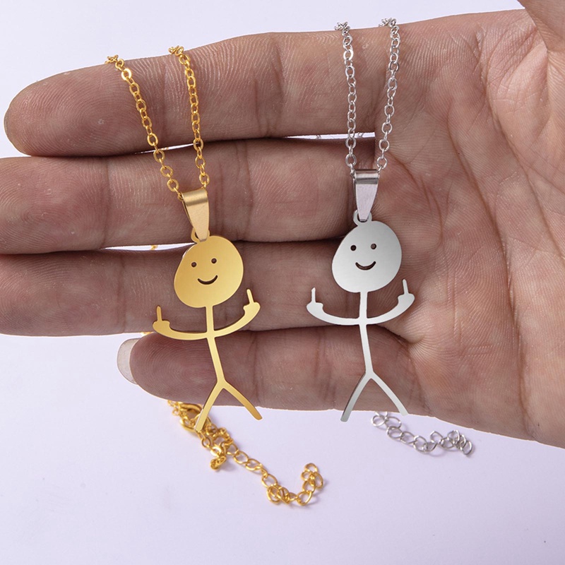 Vòng cổ Bằng Thép Không Gỉ Họa Tiết Doodle Vui Nhộn Dễ Phối Đồ