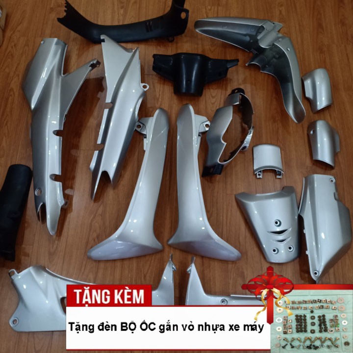 Bộ dàn áo xe WAVE anpha - wave 110 đời 2002-2006, Nhựa nguyên sinh ABS màu ghi bạc, tặng kèm bộ ốc theo xe