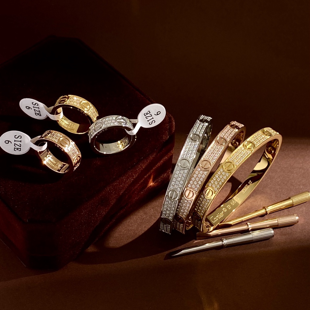Nhẫn Đôi Bằng Thép Không Gỉ Mạ Vàng 18K Đính Đá Thời Trang