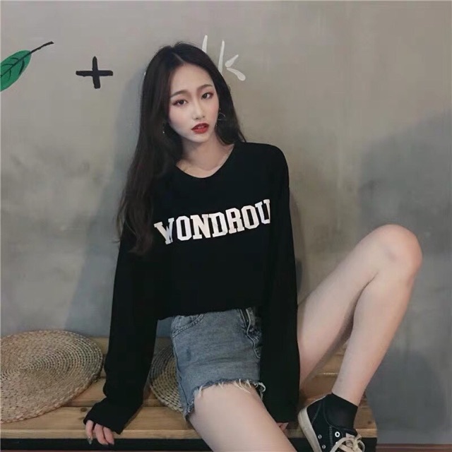 [Mã FAMARAL1 giảm 10K đơn 50K] Áo thun croptop tay dài wond form rộng