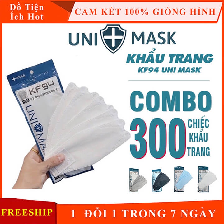 Set 300 chiếc khẩu trang 4 lớp KF94 Uni Mask kháng khuẩn chống bụi mịn cao cấp công nghệ hàn quốc, khẩu trang 4D giá sỉ