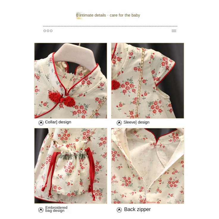 Đầm Sườn Xám Tay Ngắn Họa Tiết Hoa Kiểu Trung Hoa Xinh Xắn Cho Bé Gái 80-140 yards