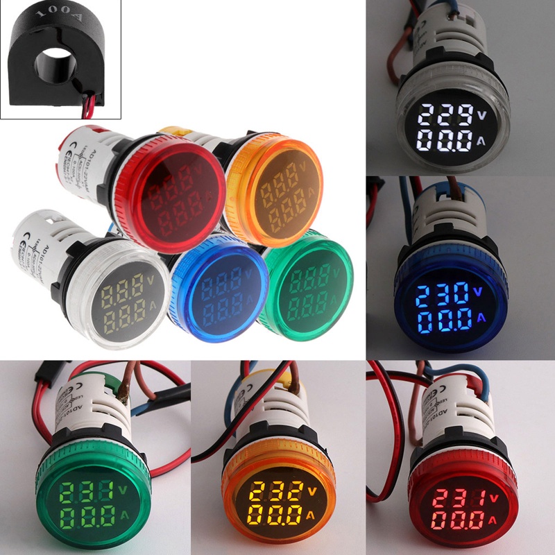 Vôn Kế Kỹ Thuật Số 2 Trong 1 22mm AC 50-500V 0-100A