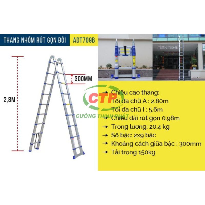 Thang nhôm rút gọn chữ A Advindeq ADT709B