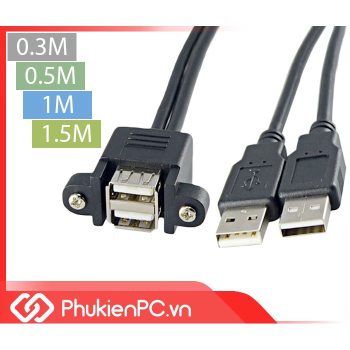Dây nối dài Dual 2 USB 2.0 liền khối bắt vít 30cm 50cm 1M 1.5M dùng cho nhà máy công nghiệp, điện tử, testing sản phẩm