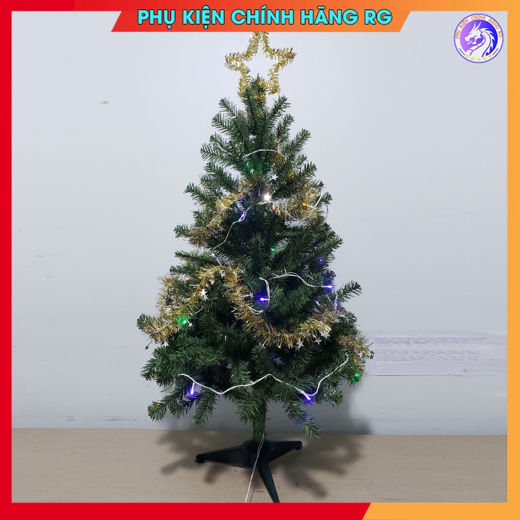 Combo Cây Thông Noel 1m2 Kèm Ngôi Sao Đỉnh Dây Kim Tuyến Và Dây Đèn Led Trang Trí