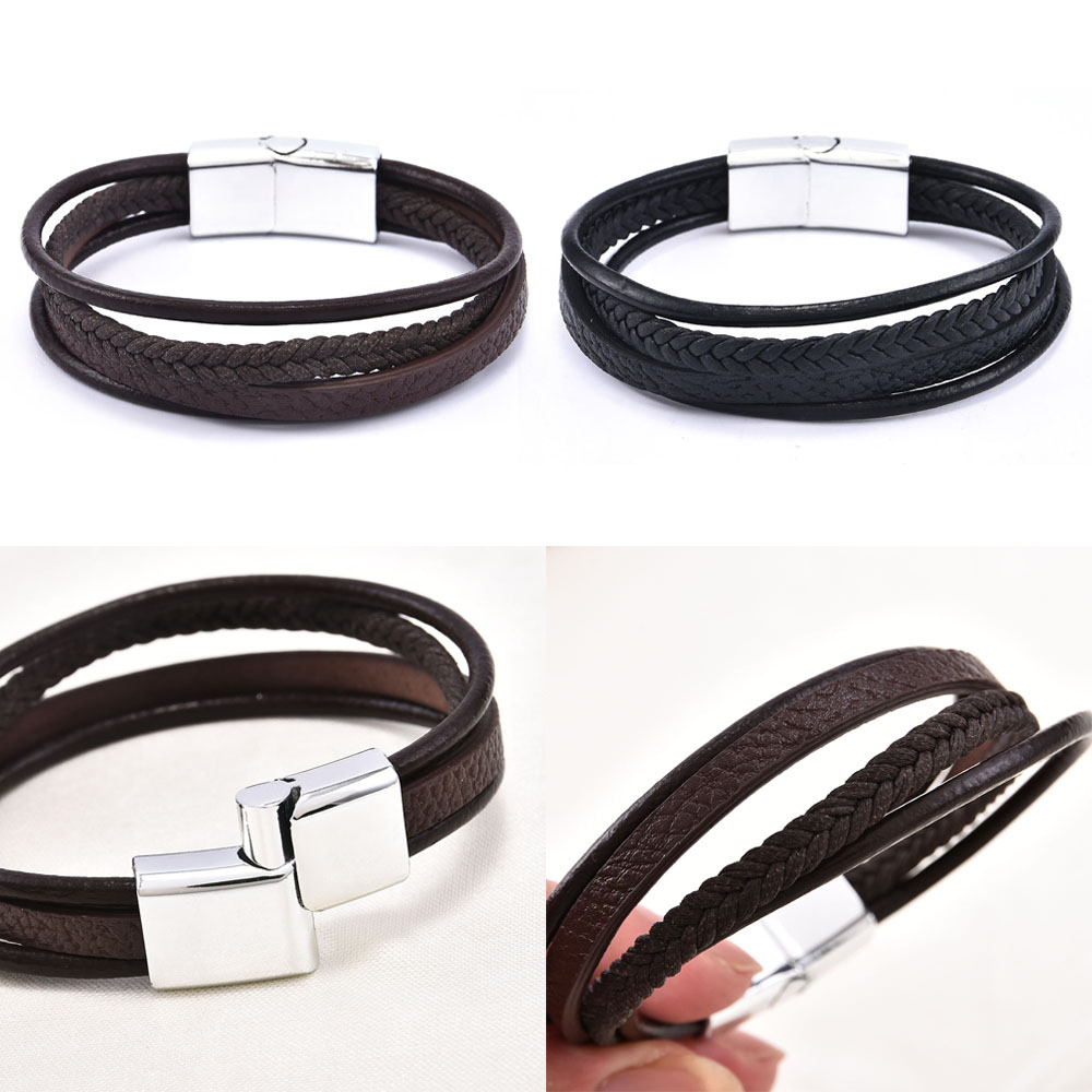 Vòng tay dây da khóa nam châm thời trang dành cho nam nữ