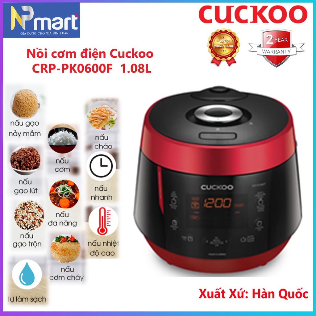 NỒI CƠM ÁP SUẤT ĐIỆN TỬ CRP - PK0600F DUNG TÍCH 1,08 LÍT XUẤT XỨ HÀN QUỐC MÀU ĐEN ĐỎ