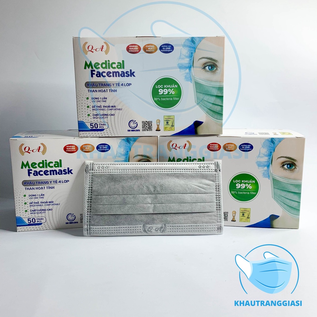 Khẩu trang 4 lớp Quyền Anh màu xám hộp 50c