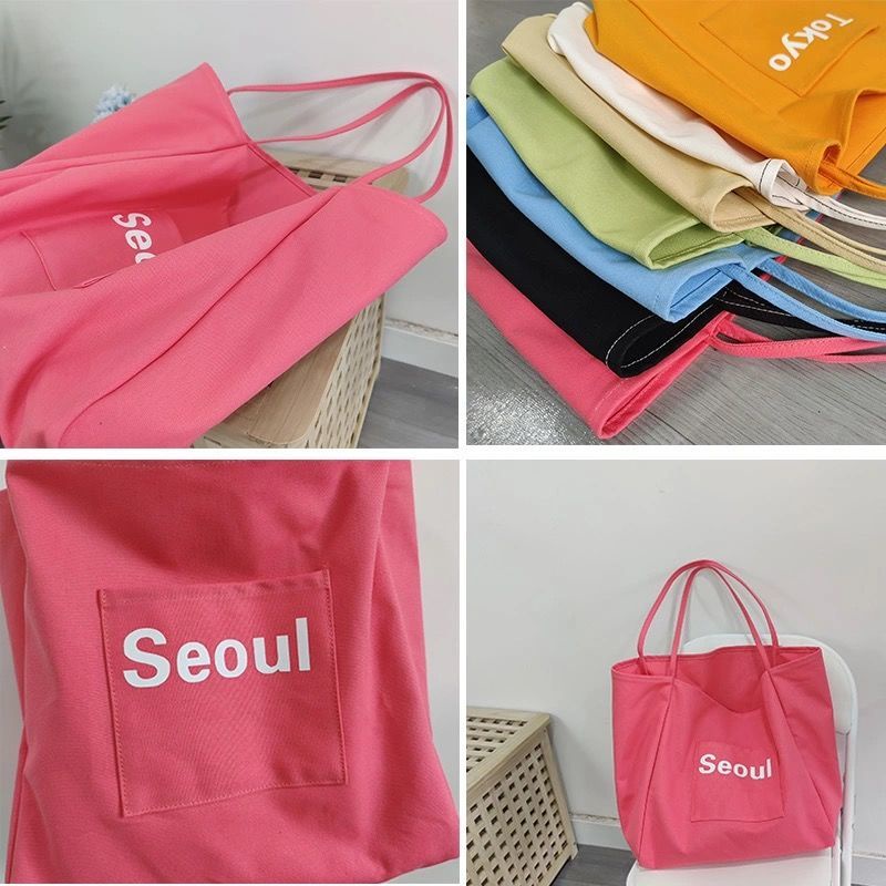 Túi xách bằng vải canvas cỡ lớn màu kẹo ngọt ngào thời trang Hàn Quốc cho nữ