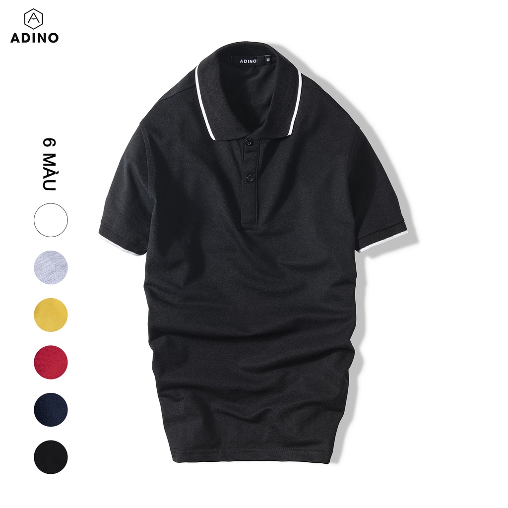 Áo polo nam ADINO màu đen phối viền vải cotton co giãn dáng công sở slimfit trẻ trung AP70