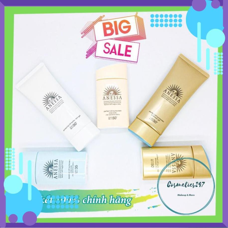 Kem chống nắng Anessa Perfect UV Sunscreen Skincare Milk SPF 50+ PA++ dành cho Da Dầu & Da Dầu Mụn màu vàng  60ml & 20ml