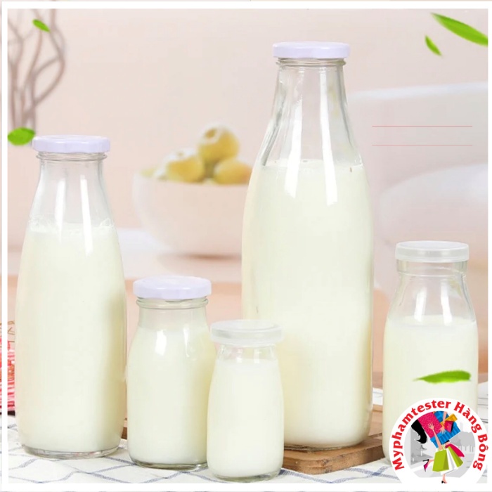 Chai đựng sữa, đồ uống thủy tinh đủ size 250ml, 500ml, 1000ml