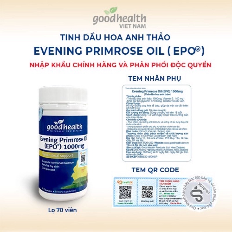 Tinh dầu hoa anh thảo Goodhealth Evening Primrose Oil đẹp da, cân bằng nội tiết lọ 70 viên