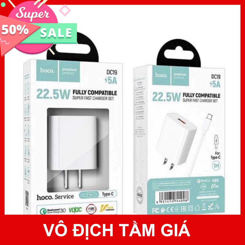 (Sale) Bộ Sạc Nhanh Hoco DC19 Chân Type-C. Sạc Nhanh 5A/22.5W, Quick charge 3.0, hỗ trợ sạc VOOC TGPK8999