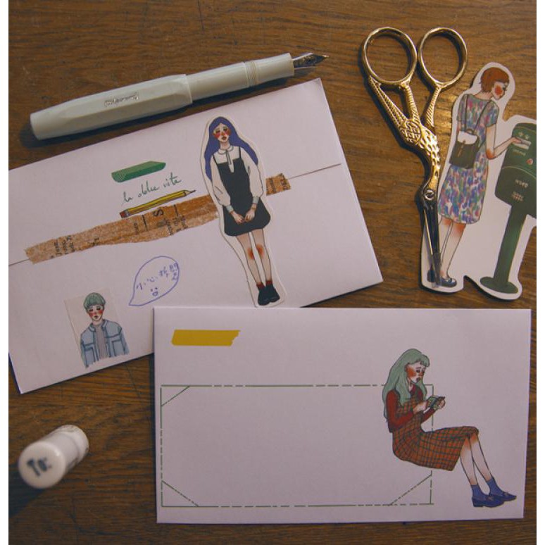 Sticker cô gái Vintage Style trang trí Bullet Journal S11 Taro Stationery