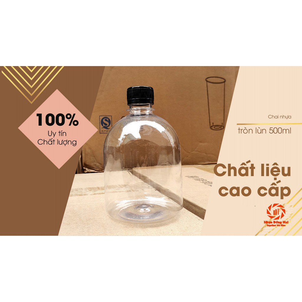 Chai Nhựa Tròn Lùn 500ml kèm Nắp - Chai Nhựa Trà Sữa 330ml - Nhựa Đồng Nai