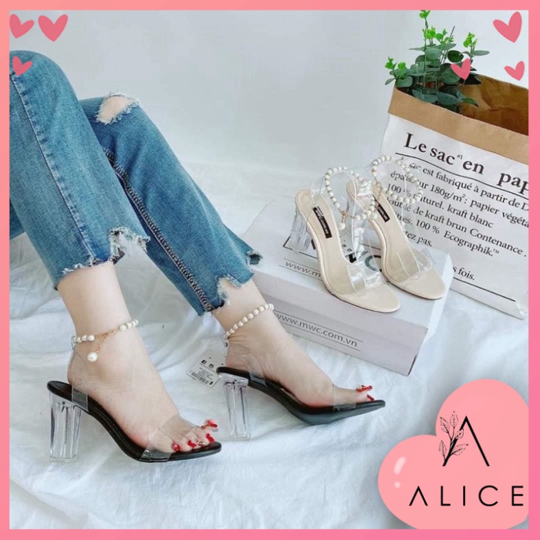 🔥BIGSIZE 39🔥✨hàng Quảng Châu✨ Giày cao gót đế trong suốt quai chuỗi ngọc hình thật 🔥FREESHIP🔥 giá rẻ đẹp size lớn