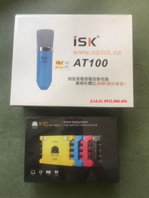 Sound Card K10 Jubilee - 2020 và Micro ISK AT100 Chính Hãng - Kèm Đèn Livestream  4 Trong 1, Tai Nghe Kiểm Âm